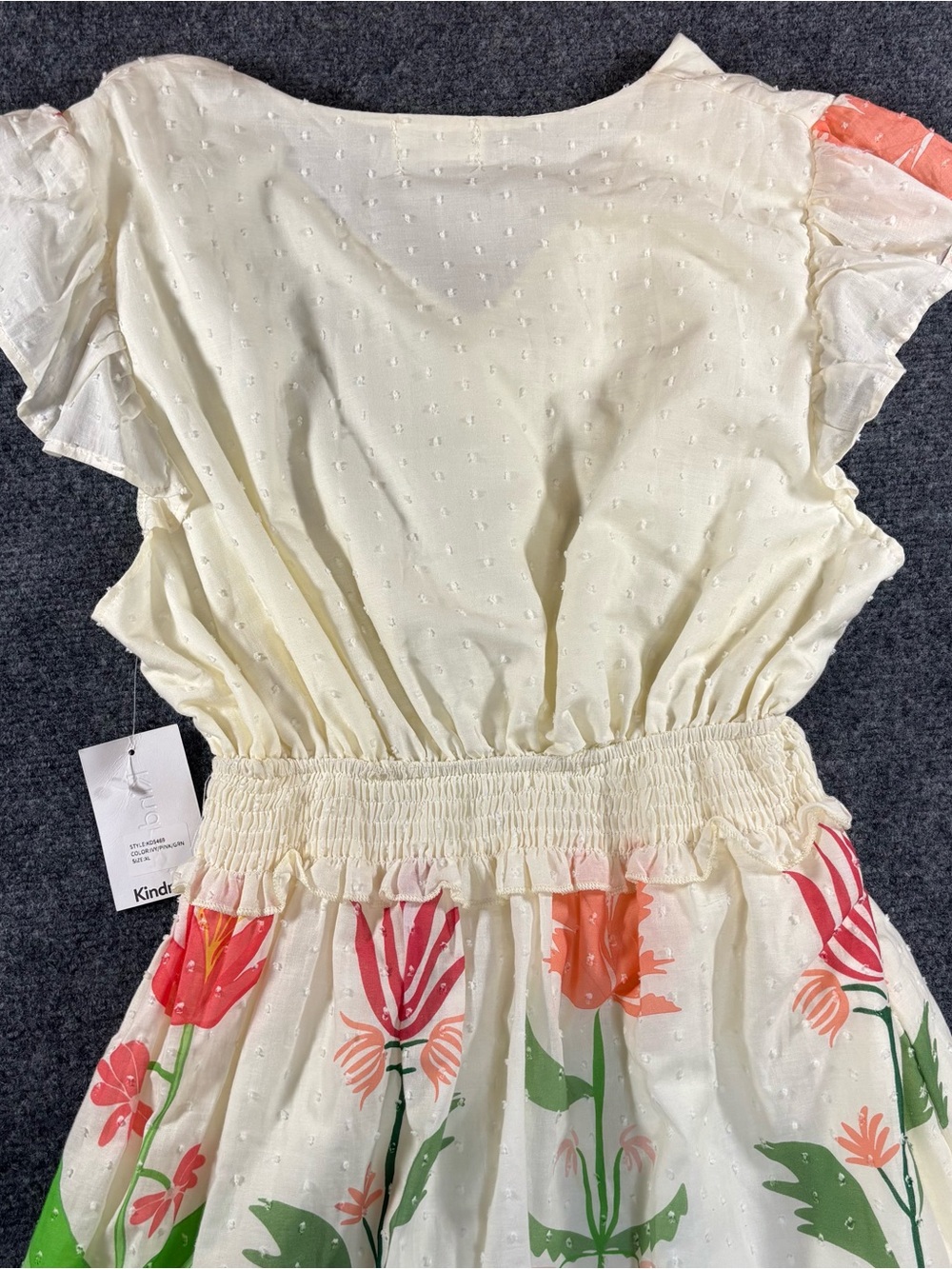 Anthropologie Kindred Cottage Core Midi Dress Size XL Floral Swiss Dot Smocked - Picture 11 of 12